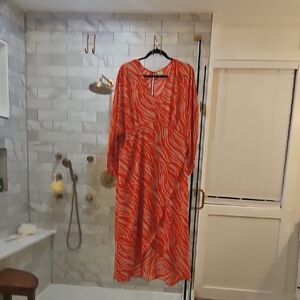 CAbi Orange Bishop Sleeve V-Neck Sundress